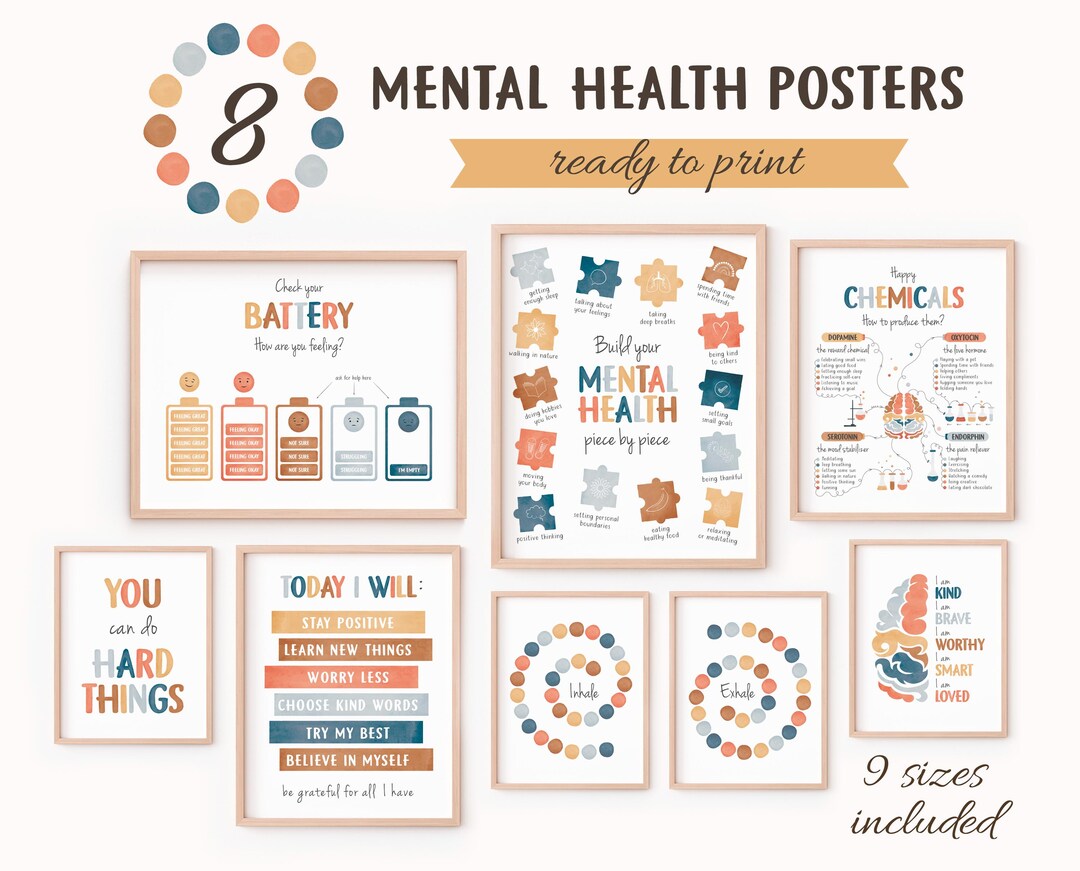 Therapy Office Decor Bundle, School Counselor, Mental Health Posters ...