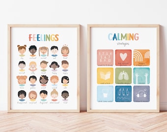 Coping Skills, Feelings Chart, Rainbow Therapy Office Decor, Classroom Poster, School Psychologist, CBT, Digital Download