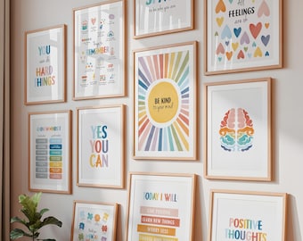 Therapy Office Decor Posters Set of 11: Positive Affirmations, Kindness & Growth Mindset Decor, Motivation For Kids, Digital Download N32