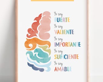 Spanish Affirmations Poster, Therapy Office Decor in Spanish, School Counselor Print, School Psychology, CBT, Digital Download
