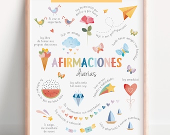 Spanish Affirmations Poster: Therapy Office Decor, School Counselor Print, Spanish Classroom Wall Decor, Mental Health (Digital Download)