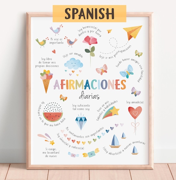 Spanish Affirmations Poster: Therapy Office Decor, School Counselor Print, Spanish Classroom Wall Decor, Mental Health (Digital Download)