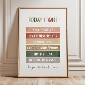 Today I will Poster, Therapie Bürowand Dekor, Motivationsposter, Wachstum Mindset, Mentale Gesundheit, Schul Ratgeber, CBT, Digital Download