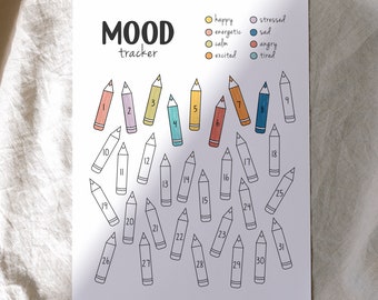 Mood Tracker, Printable Tracker, Feelings chart, Daily Mood Tracker, Monthly Tracker, Journal Page, Mood Journal, Digital Download