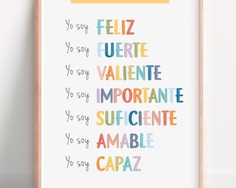 Spanish Affirmations Poster: Therapy Office Decor, School Counselor Print, Mental Health For Kids, Daily Reminders (Digital Download)