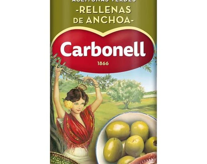Anchovy-stuffed olives, perfect for an aperitif. Authentic flavors, guaranteed Spanish quality. Olives, Anchovies, Gourmet.