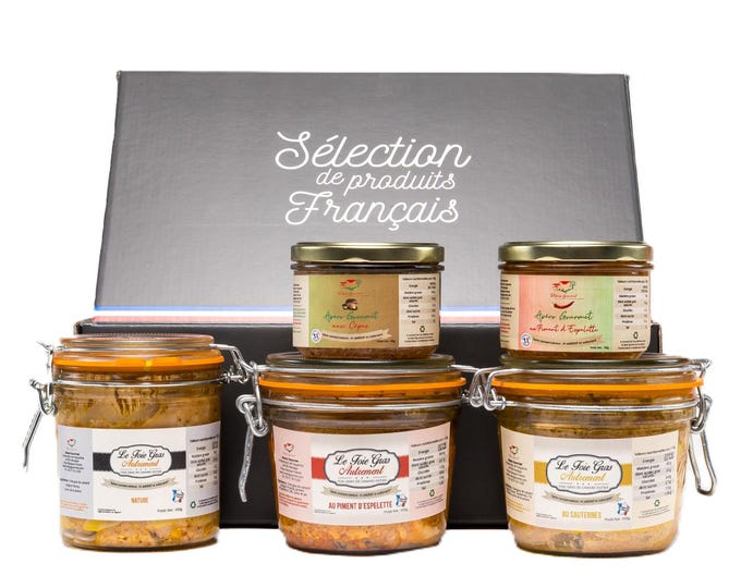 Coffret Gourmet: Foie gras français, sans conservateurs ni additifs ni colorants. Un goût authentique, naturel, artisanal. Idéal pour offrir