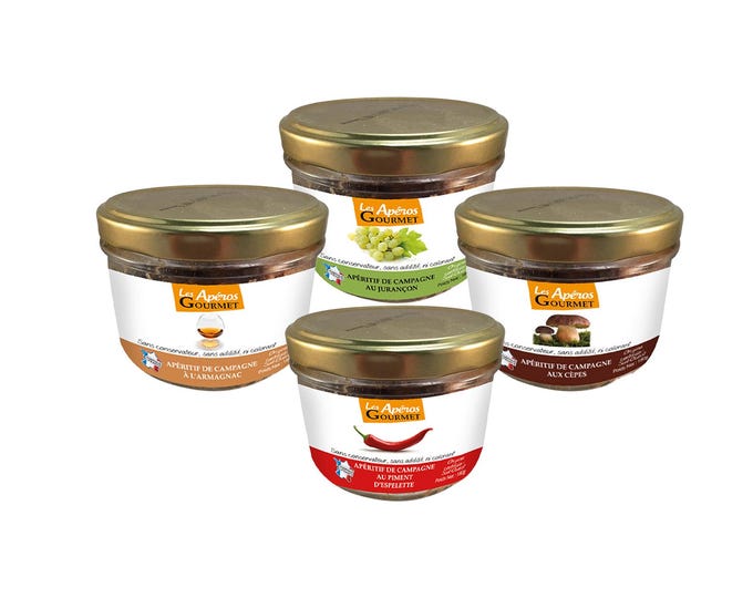 Box of 4 Gourmet Aperitifs, refined gift 100% natural. Luxury, artisanal, French. Ideal for gourmets!