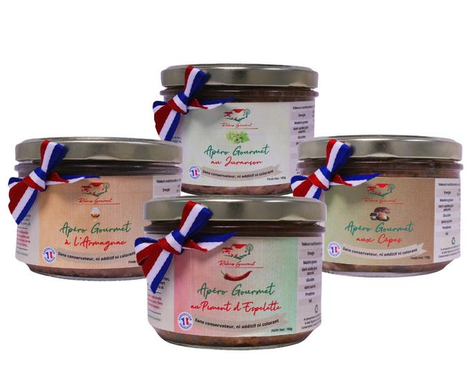 Gift set of 4 gourmet aperitifs, a refined, 100% natural gift. Luxury, artisanal, French. Ideal for gourmets!
