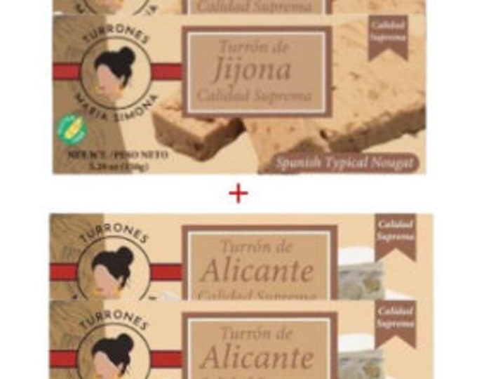 Turron Mix Pack: Alicante, Jijona, roasted almonds, organic hazelnuts. Gourmet gift box, traditional sweet nougat
