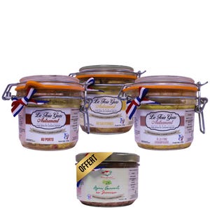 Chingudy Assortment: 3 exceptional foie gras, complimentary aperitif, artisanal quality. Gourmet, refined, exclusive. Enjoy now