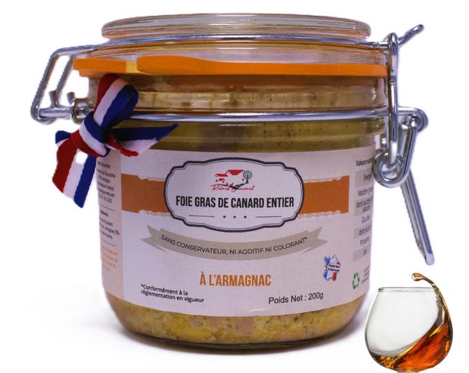 Foie Gras Entier à l'Armagnac, délicatesse du Sud-Ouest. Un délice raffiné. Sans conservateurs, ni additifs ni colorants
