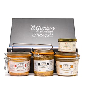 Flavors Box: Plain foie gras, Espelette pepper, Armagnac & smoked duck breast. French production without preservatives, ideal as a gift