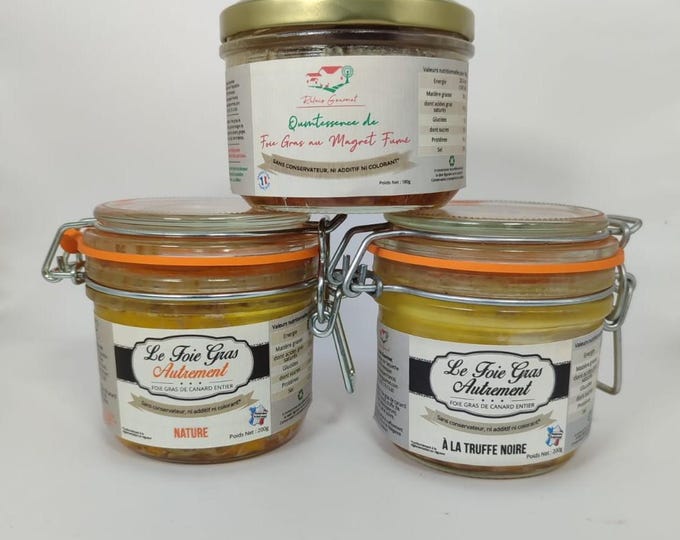 Assortment of Whole Foie Gras, Plain, Truffles, Quintessence Foie Gras & Smoked Duck Breast, Artisanal Recipe, French Origin – Luxury Gift
