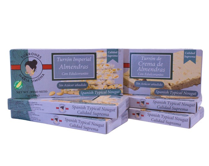 Pack Mix de turrons sans sucres, amandes grillées & miel, sans gluten, nougat traditionnel. Coffret cadeau Suprême, qualité naturelle