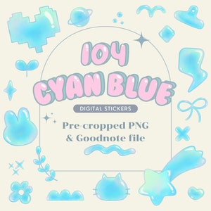 Blue Hand-Drawn Planner Stickers: Pre-cropped PNG, GoodNotes (Digital Download)