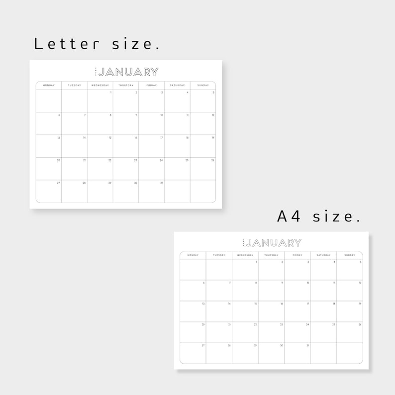 Calendar Printable Monthly Calendar January Calendar Printable Minimalist Calendar