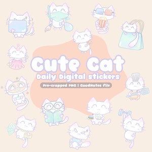 Dagelijkse digitale plannerstickers voor goodnotes png-bestanden schattige digitale stickers, kattenstickers, schattige kawaiistickers, plannerstickers