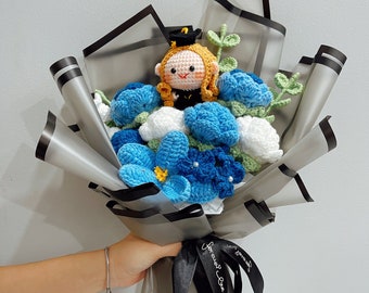 Handmade Crochet flowers bouquet, Plush doll Graduations ,  Tulip flowers | Mother's day gift, Graduation gift, Valentines Gift Decor