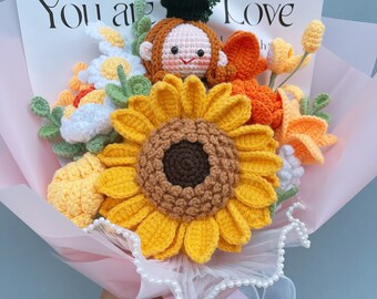 Handmade Crochet flowers bouquet, Plush Graduations , Sunflower, Tulip flowers | Mother's day gift, Graduation gift, Valentines Gift Decor