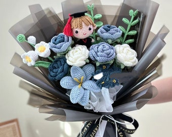 Handmade Crochet flowers bouquet, Plush Graduations , Navy flower, Tulip flowers | Mother's day gift, Graduation gift, Valentines Gift Decor