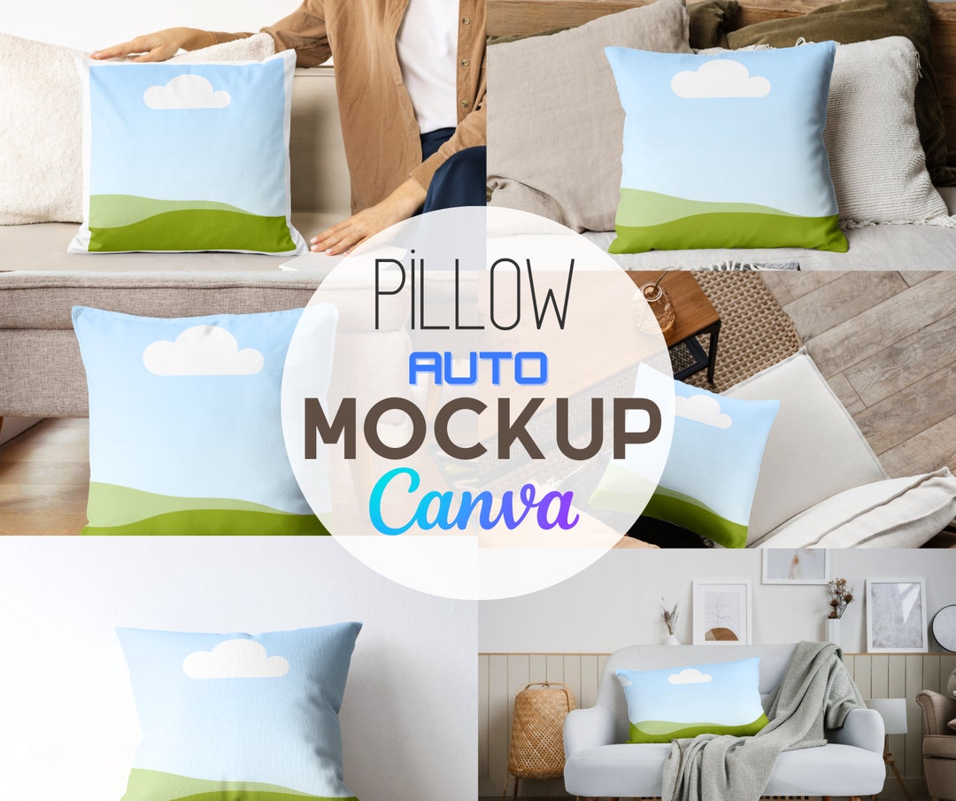 Pillow Mockup, Canva Pillow Mockup, 6 Pcs Bundle, Pillow Template, Drag