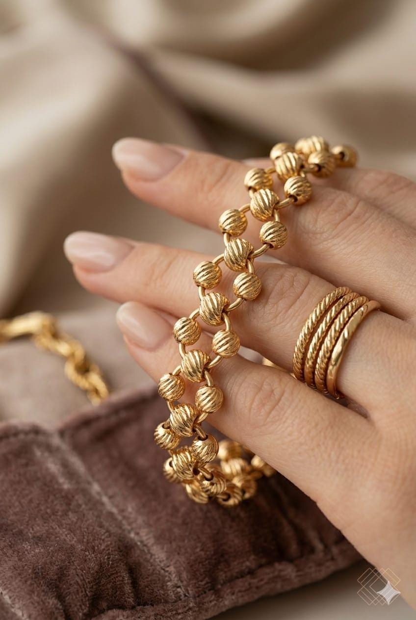 Bracciale Catana Con Perline Placcato Oro 18kt - Acciaio Inox, Regolabile 16+3cm, Delicato E Ipoallergenico
