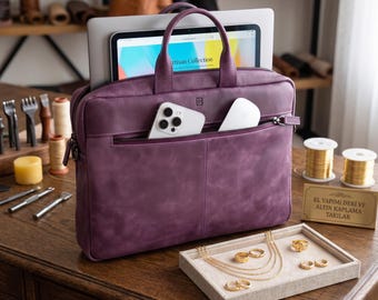 Vollnarbenleder-Laptoptasche, Handwerklich handgefertigte Aktentasche, 5 Farben