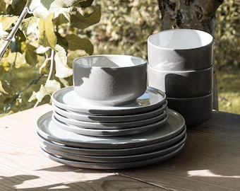 Lunch Set Ddoria - Granite Grey, Stoneware, Plate, Bowl, handmade