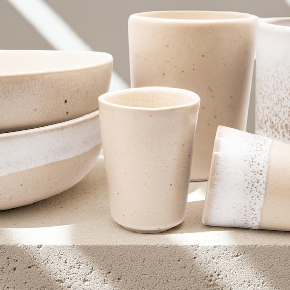 Steingut Geschirr Komplett Set Mixed - Granit Grau & Cappuccino Beige