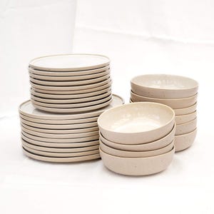 Multi-piece set Eelina - Cappuccino Beige, stoneware, plate, bowl, handmade