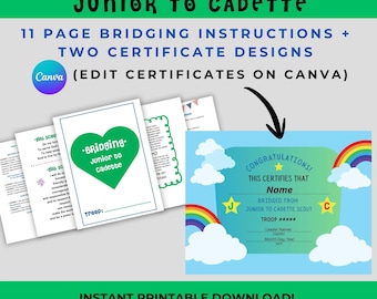 Junior to Cadette Scout Bridging Kit – Ceremony Instructions, Editable Certificates (Digital Download)