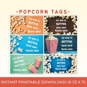 Popcorn Danke Geschenkanhänger: Wertschätzungskarten zum Ausdrucken (Instant Digital Download)