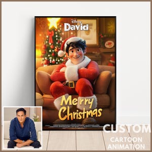 Portrait de Noël personnalisé à partir d'une photo, animation de dessin animé personnalisée, cadeau de Noël, personnalisation personnalisée, fichier numérique, cadeau de Noël, cadeau
