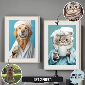 Custom Pet Portraits, Dog In Toilet, Pet in Bathtub, Dog Reading Newspaper on Toilet,Dog Wall Art, Personalized pet gift, gift for pet lover
