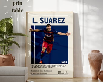 Poster print of l.suarez,barcelona fc,liverpool fc,gift for her,socker poster,valentine's gift,This is the perfect gift for any football fan