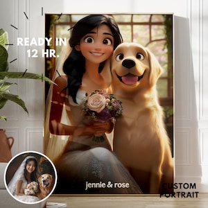 Retrato personalizado de mascota y dueño a partir de una foto Retrato de mascota Regalo personalizado para dueño de mascota Regalo personalizado de mascota y dueño de dibujos animados para amantes de las mascotas