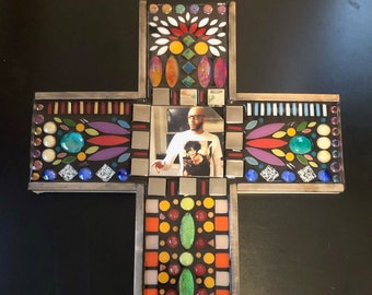 Large Mosaic Memorial Cross Wall Hanging