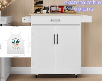 White Kitchen Island Trolley Cart with Drawer Doors Towel Seasoning Rack