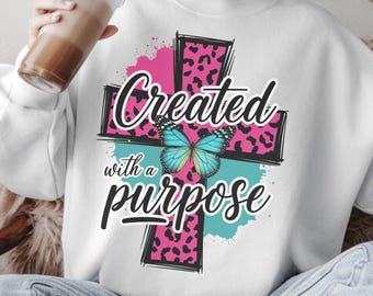 Clipart PNG di farfalla a croce rosa: design di fede cristiana (download immediato)