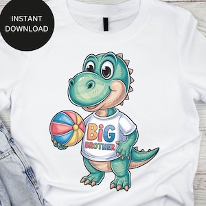 Big Brother Dino - Süßer grüner Dinosaurier mit Ball - Big Brother To Be Shirt - Digital Clipart PNG - Sublimationsdesign