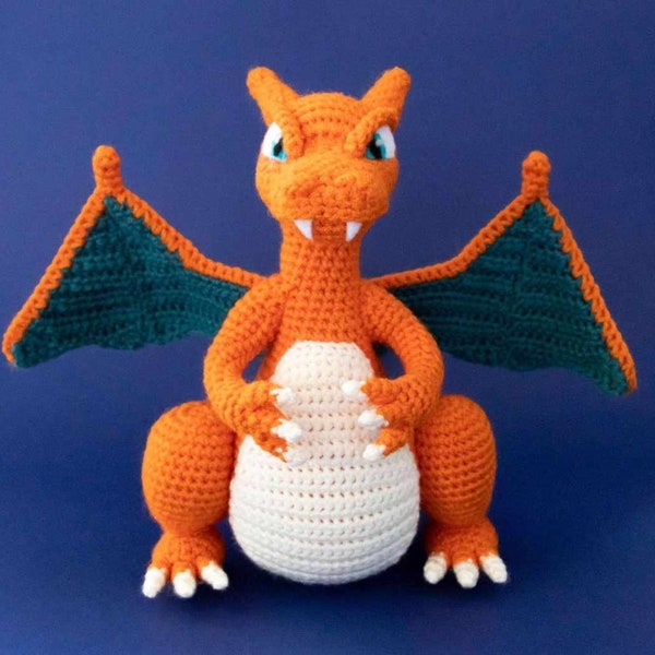 Amigurumi pokemon charizard flying dragon orange fire