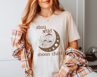 Camisa mística del niño luna, camisa astrológica, camisa espiritual, camisa mágica, camisa de hongos, camisa del niño luna, ropa de hongos