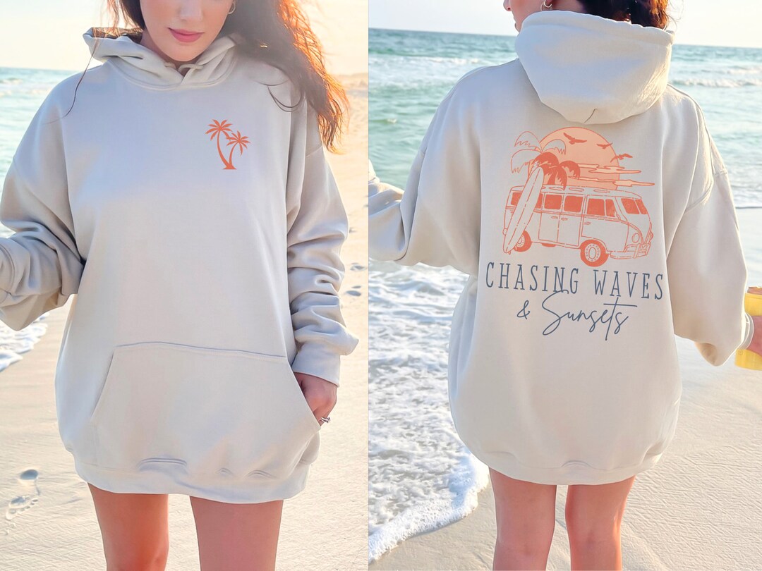 Beach Surfing Pattern Print Women Men Pullover Hoodie