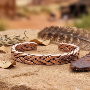 Radiance | Solid Copper Mens Viking Bracelet: Heavy Woven Rustic Cuff