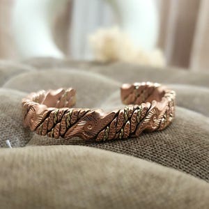 Oath | Mens Copper Cuff Bracelet, Engraved Rustic brass, Sunburst Solid Bangle