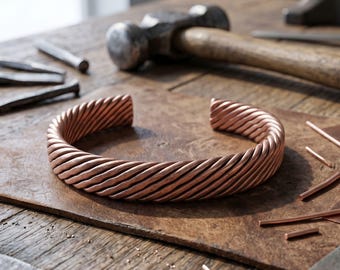 CINDER — Pure Copper Bracelet for Men, Woven Wire Cuff
