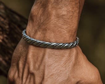 ENOM | Braided Stainless Steel Cuff Bracelet – Handmade Unisex Bangle, Adjustable Tarnish-Free Twisted Metal Jewelry
