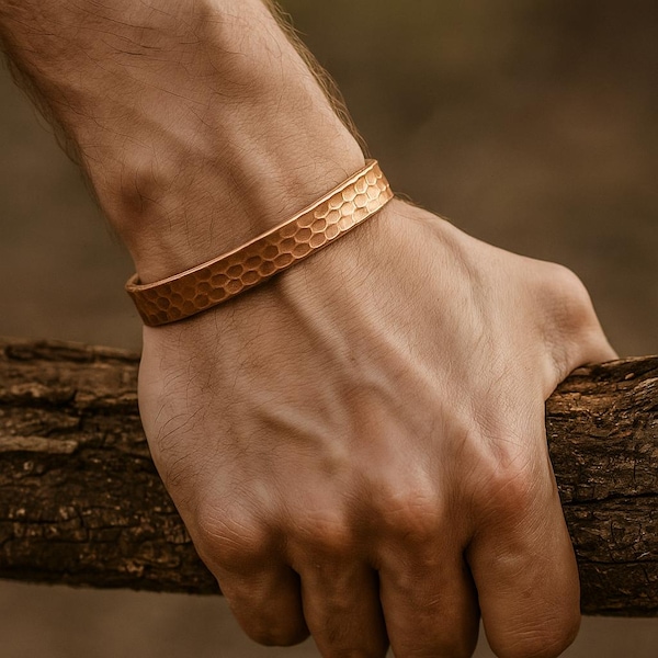 ANVIL — Hammered Copper Cuff, Pure Mens Bracelet, Rustic Womens Bangle, Forged Gift