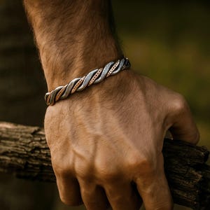 Engraved Copper, Brass and Stainless Steel Twisted Cuff Bracelet – Adjustable Stylish Jewelry, Arthritis Relief